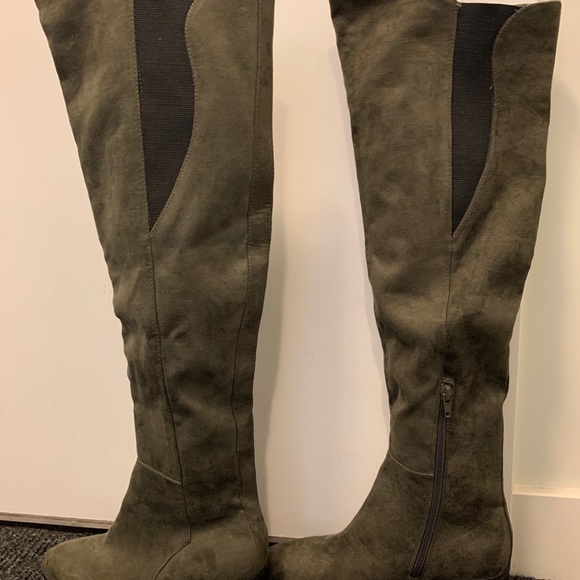 Olive green call it spring knee high suede boots - Picture 2 of 3